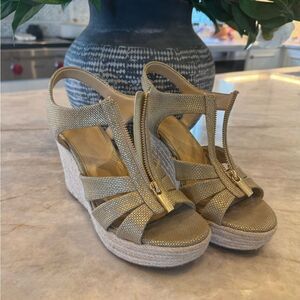 Gold Wedge Sandals Esmeralda woven boho designer